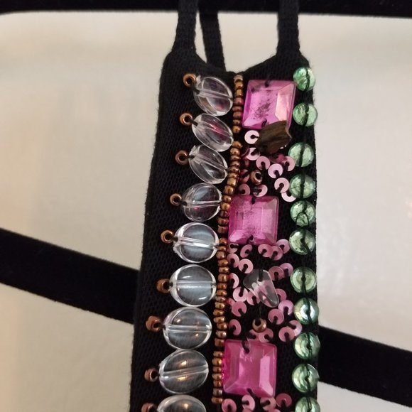 AphOrism Women's Small Black Bejeweled Knit Tank Top - Picture 6 of 8